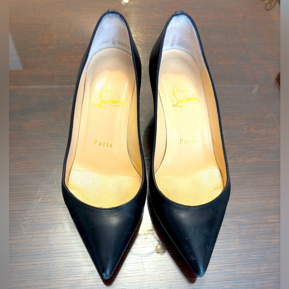 Christian Louboutin Black Leather Wedge 2.25”Heels Shoes Size 36